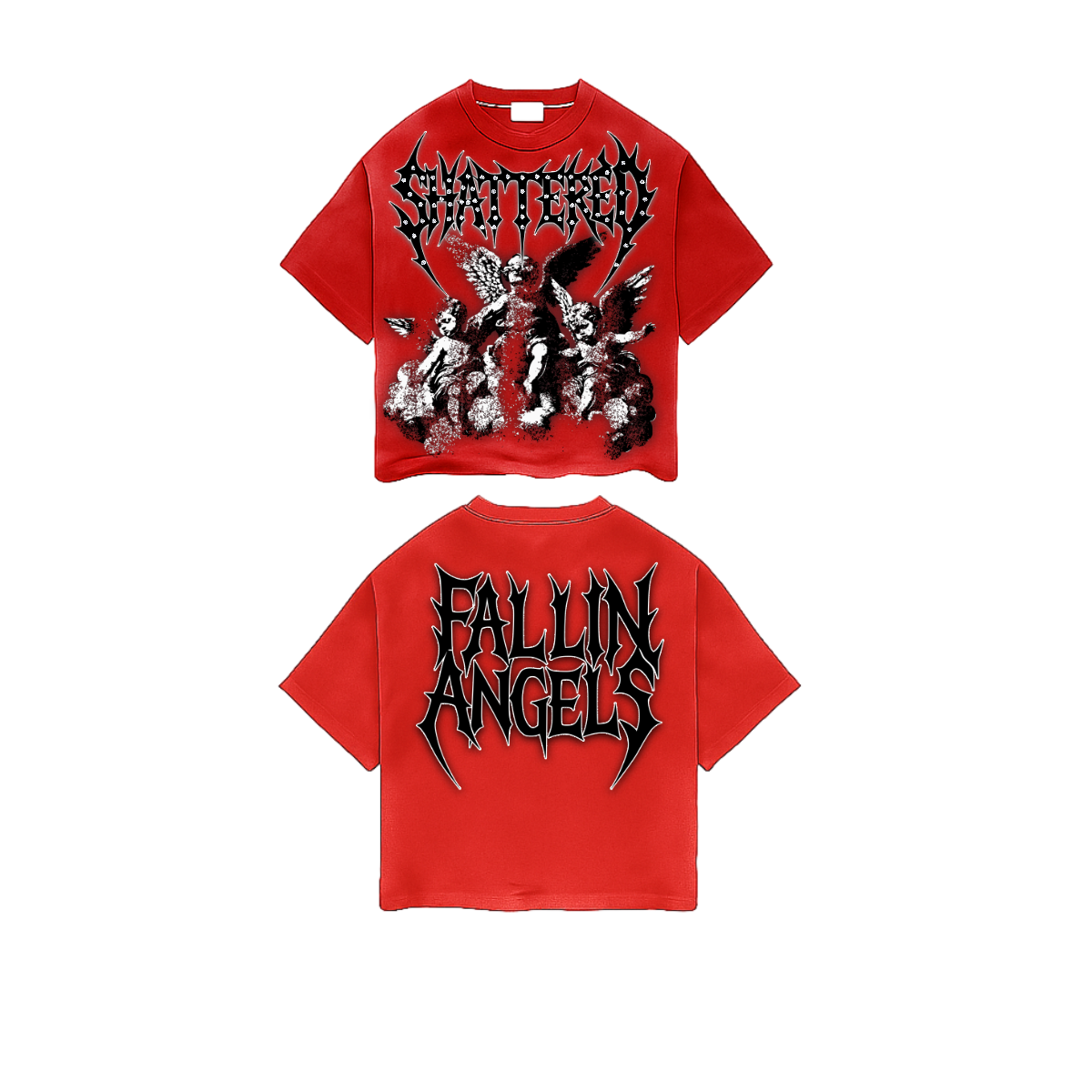 Shattered Hearts Fallin Angels Rhinestone Tee Red