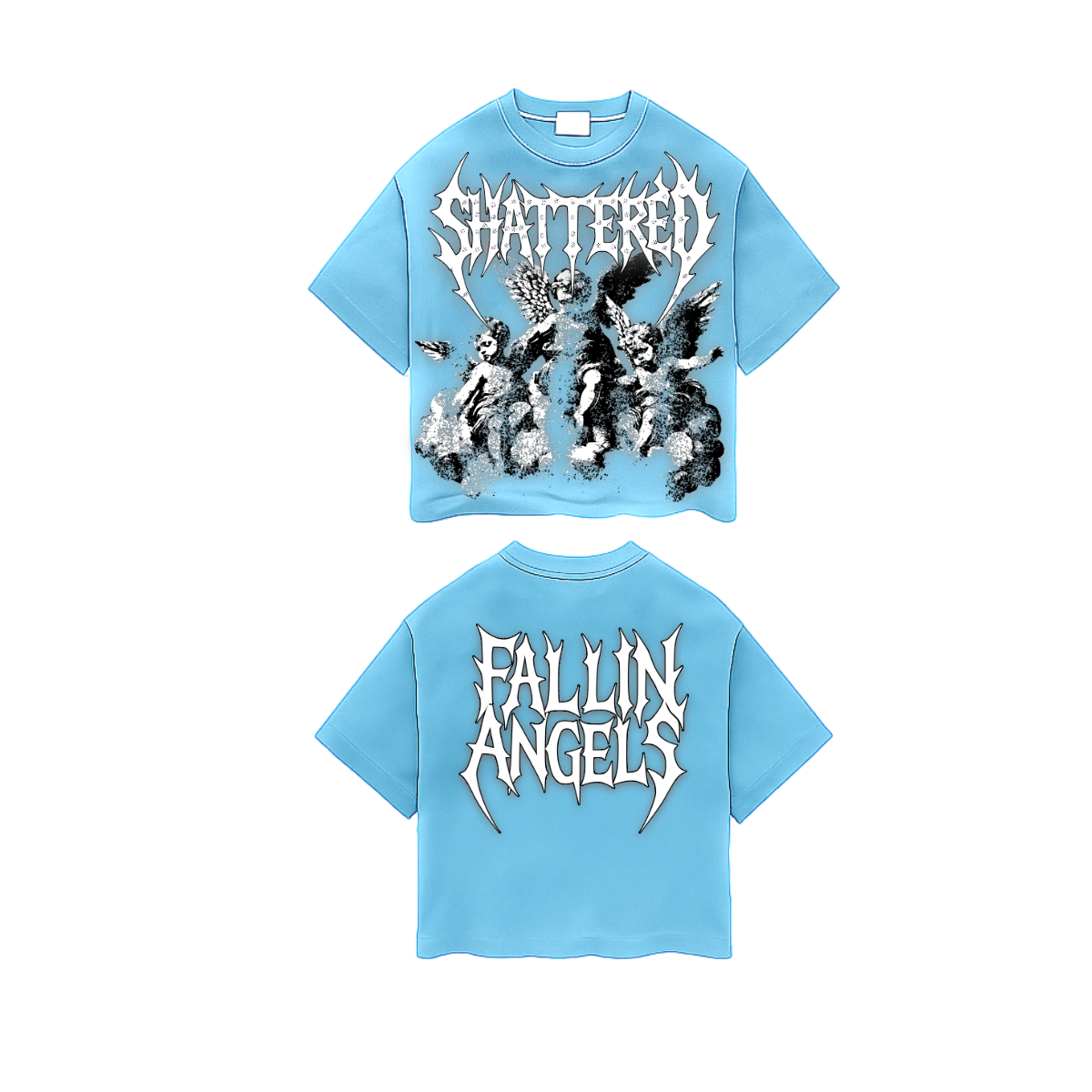 Shattered Hearts Fallin Angels Rhinestone Tee Blue