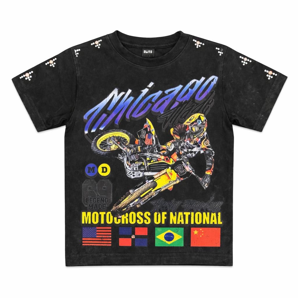 Elite Denim Kids Motocross Premium Embellished Tee Black