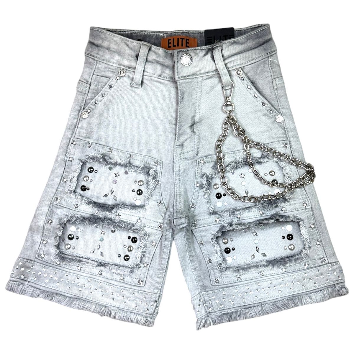 Elite Denim Kids Flint Embellished Denim Shorts Grey