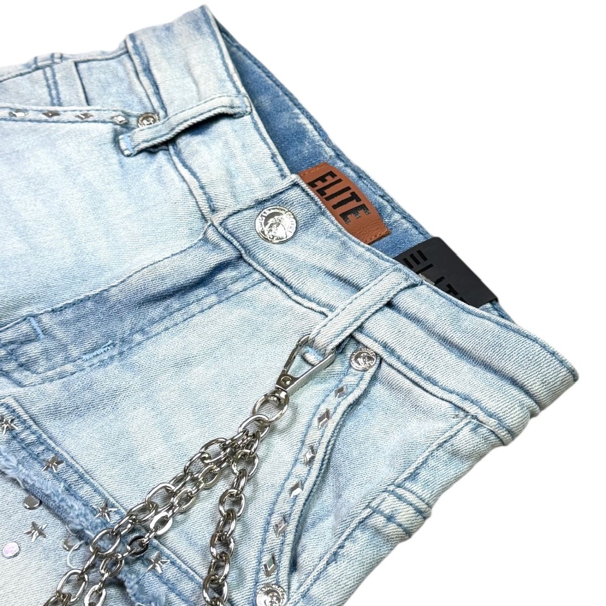 Elite Denim Kids Flint Embellished Denim Shorts Ice Blue