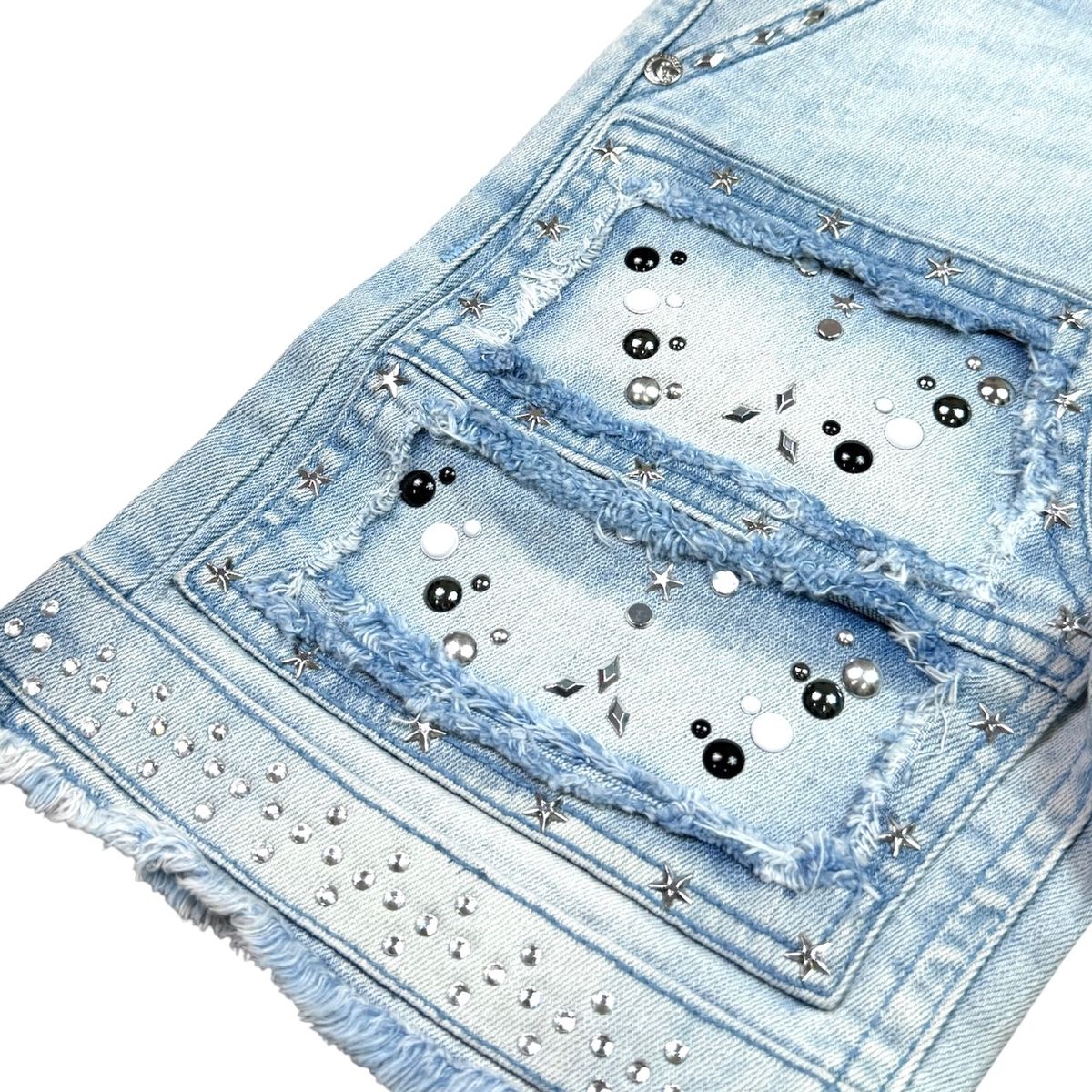 Elite Denim Kids Flint Embellished Denim Shorts Ice Blue