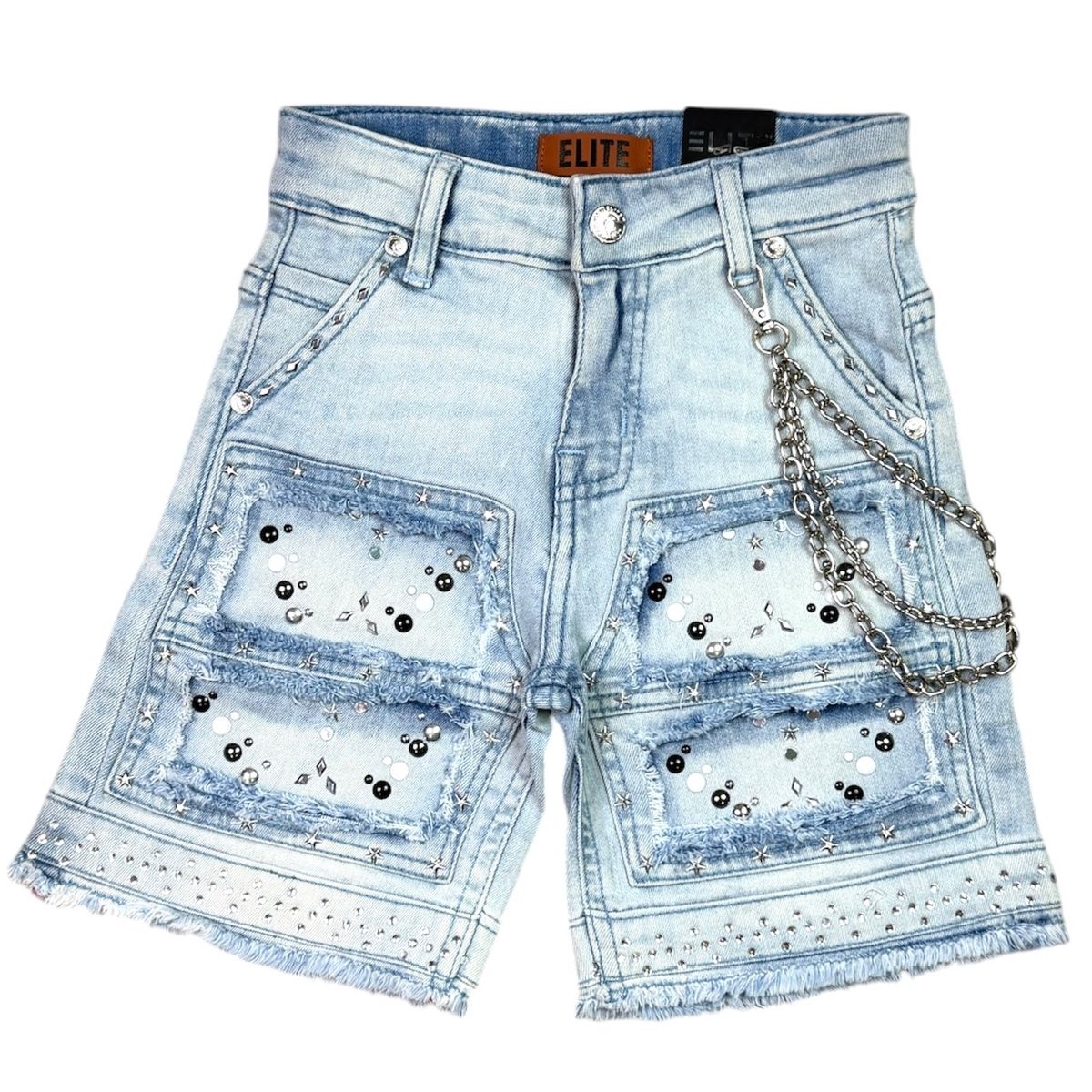 Elite Denim Kids Flint Embellished Denim Shorts Ice Blue