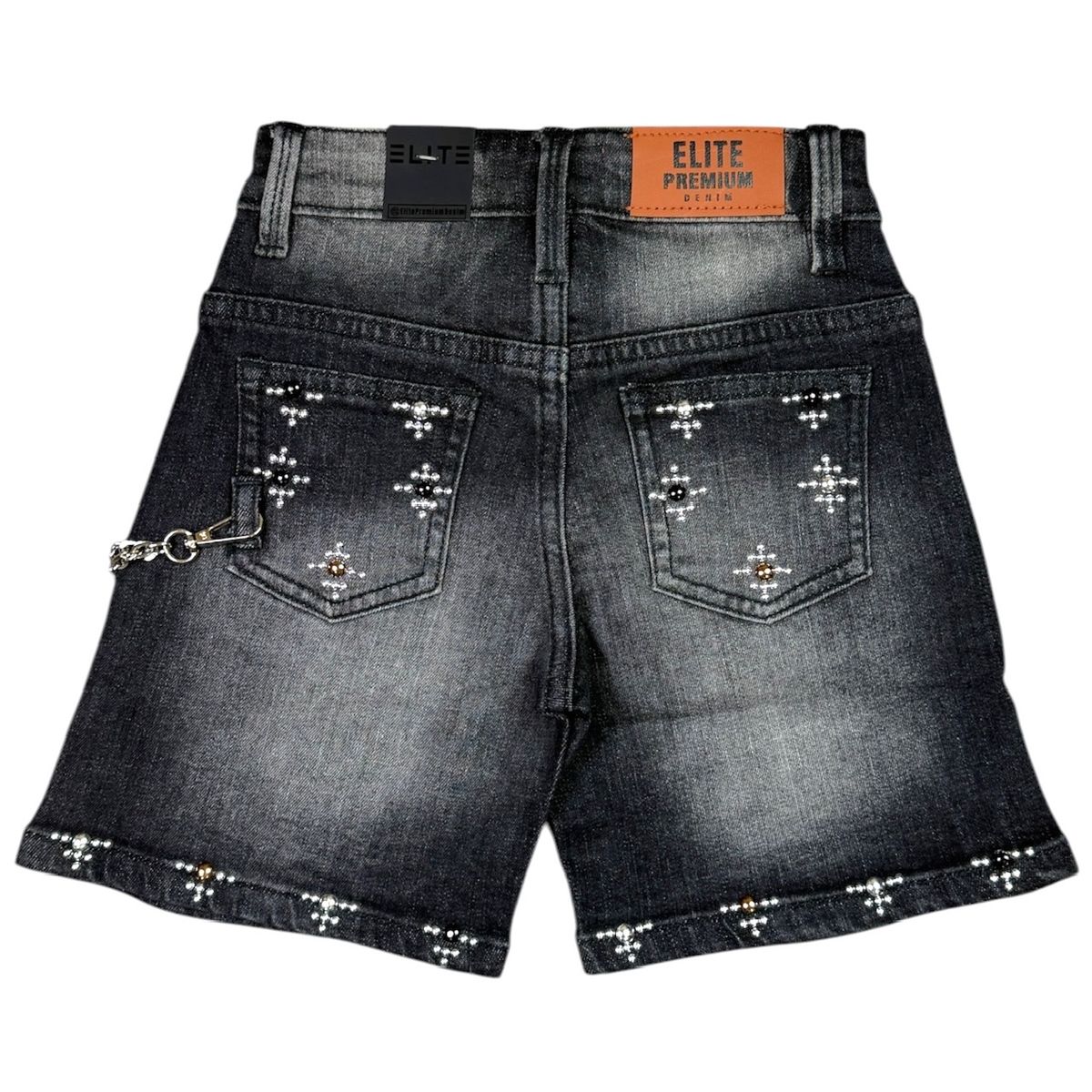 Elite Denim Kids Faded Embellished Denim Shorts Black