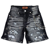 Elite Denim Kids Faded Embellished Denim Shorts Black