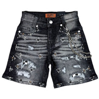 Elite Denim Kids Faded Embellished Denim Shorts Black