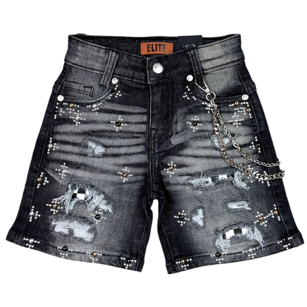 Elite Denim Kids Faded Embellished Denim Shorts Black
