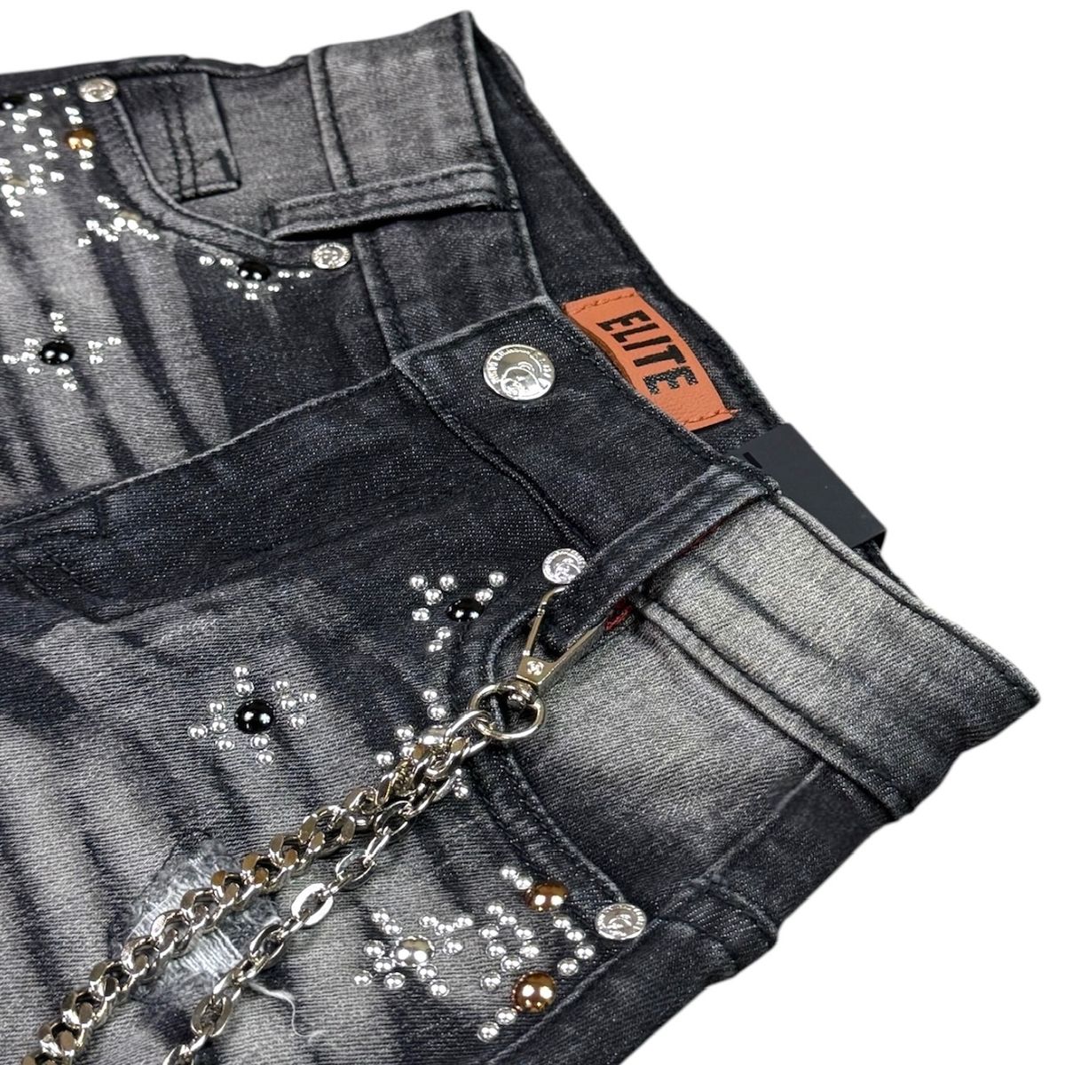 Elite Denim Kids Faded Embellished Denim Shorts Black
