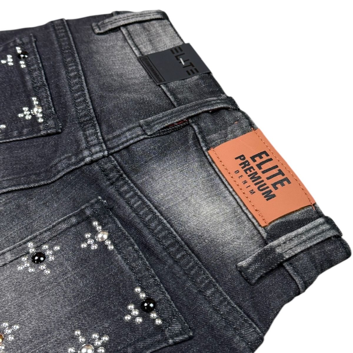 Elite Denim Kids Faded Embellished Denim Shorts Black
