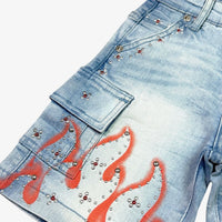 Elite Denim Kids Winners Embellished Denim Shorts Ice Wash