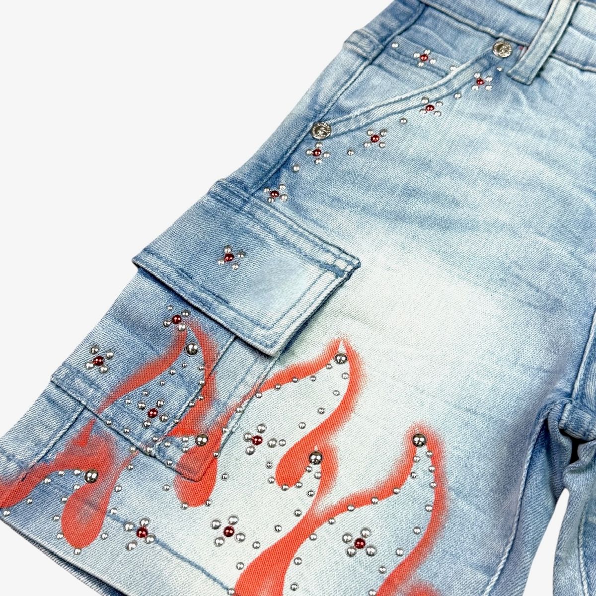Elite Denim Kids Winners Embellished Denim Shorts Ice Wash