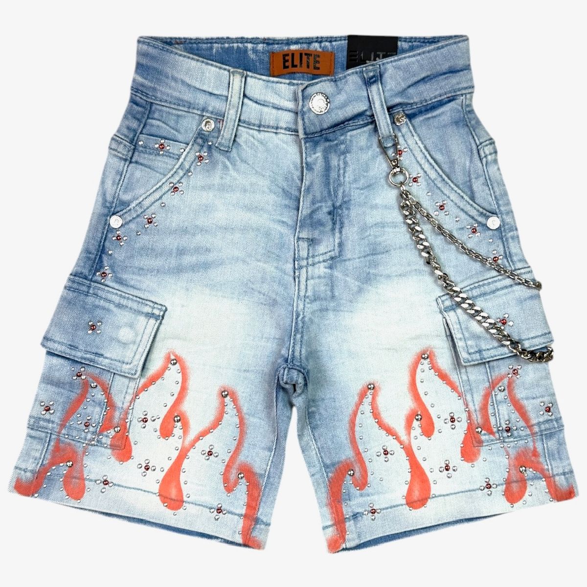 Elite Denim Kids Winners Embellished Denim Shorts Ice Wash