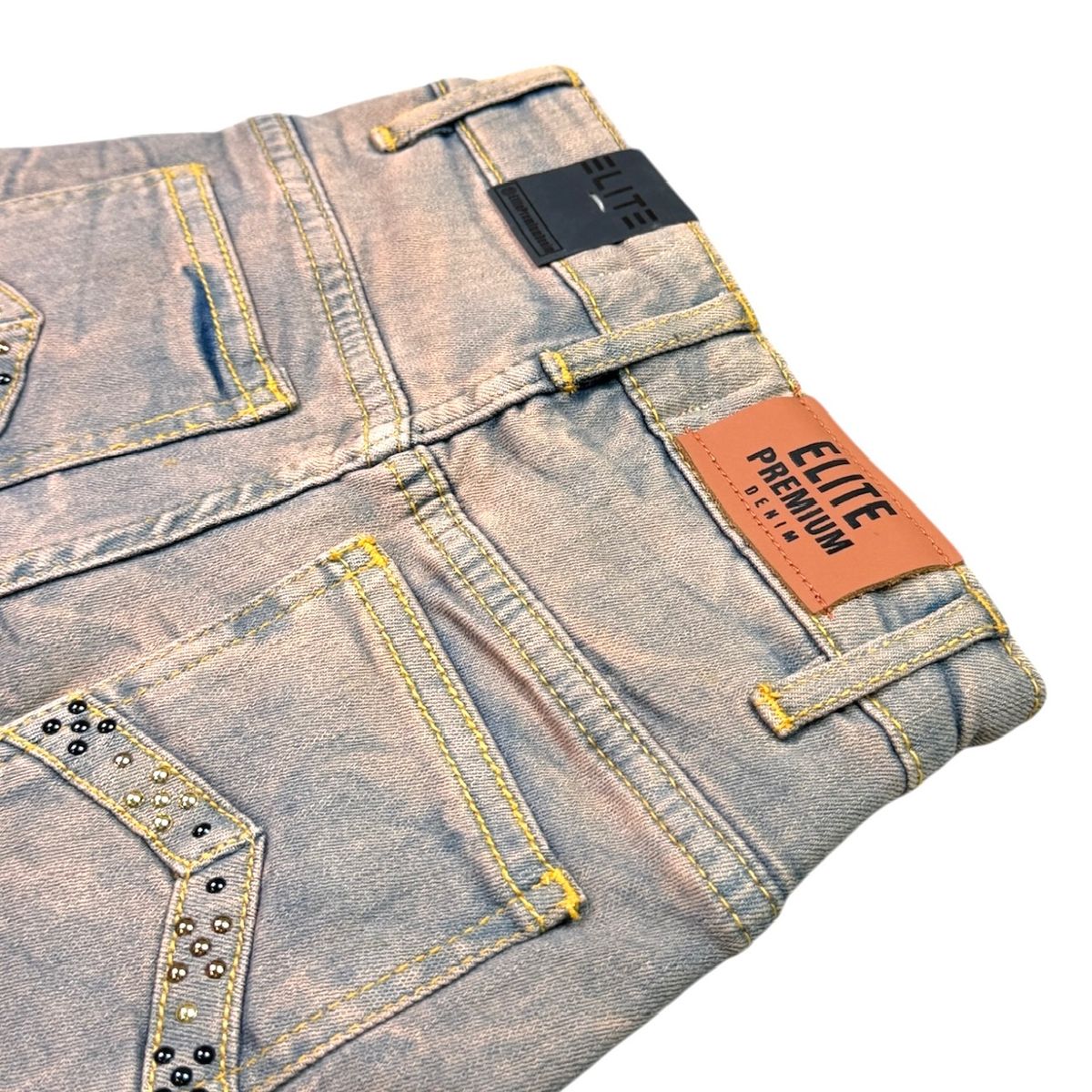 Elite Denim Kids Pyramids Embellished Denim Shorts Vintage Wash