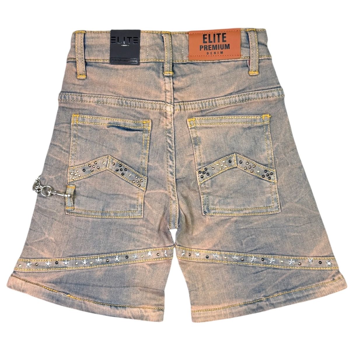 Elite Denim Kids Pyramids Embellished Denim Shorts Vintage Wash