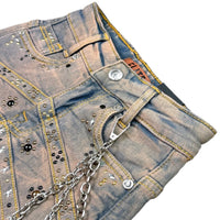 Elite Denim Kids Pyramids Embellished Denim Shorts Vintage Wash