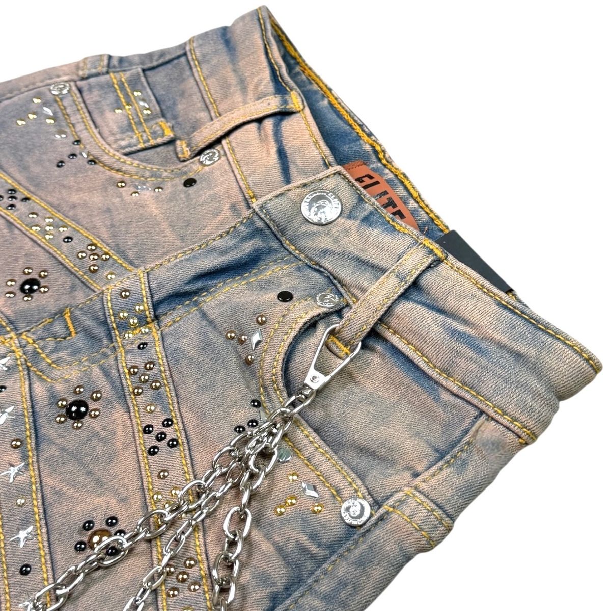 Elite Denim Kids Pyramids Embellished Denim Shorts Vintage Wash