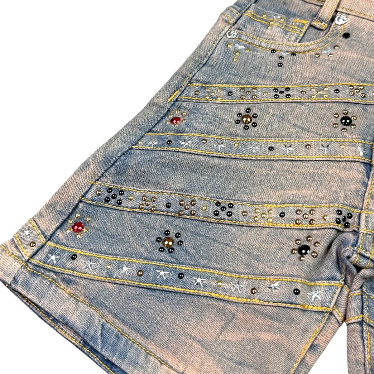 Elite Denim Kids Pyramids Embellished Denim Shorts Vintage Wash