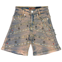 Elite Denim Kids Pyramids Embellished Denim Shorts Vintage Wash