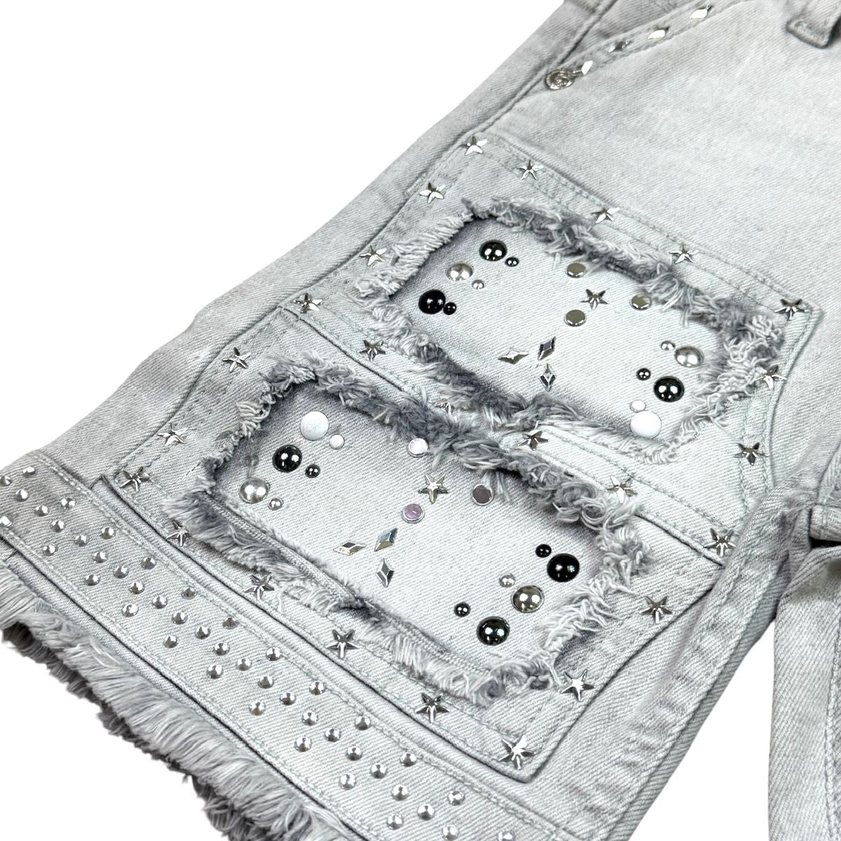Elite Denim Kids Flint Embellished Denim Shorts Grey