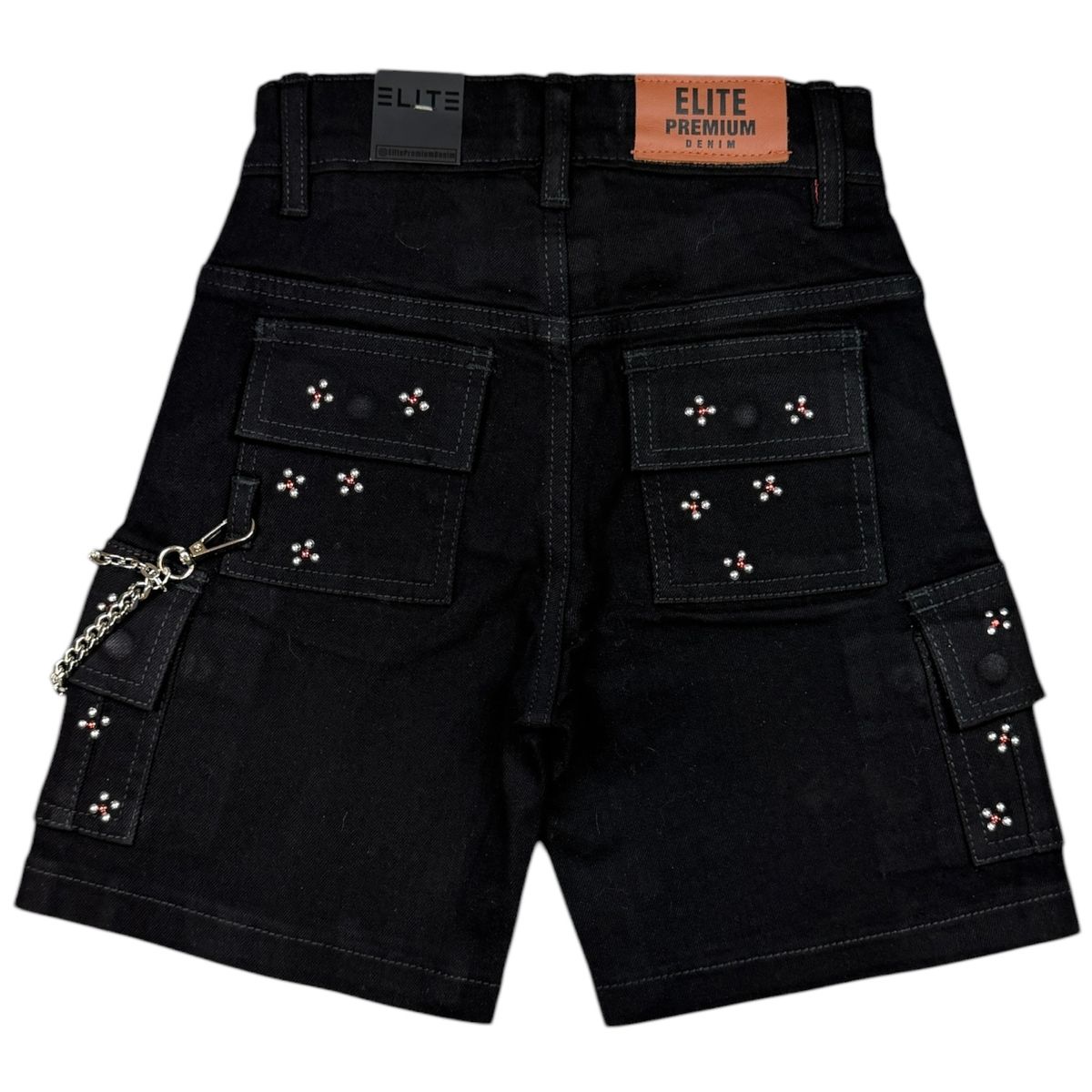 Elite Denim Kids Winners Embellished Denim Shorts Jet Black
