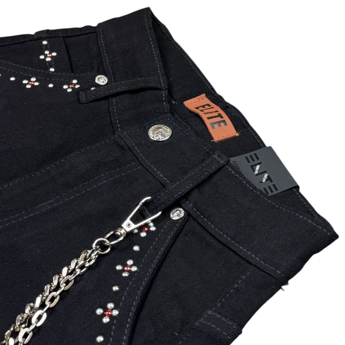 Elite Denim Kids Winners Embellished Denim Shorts Jet Black