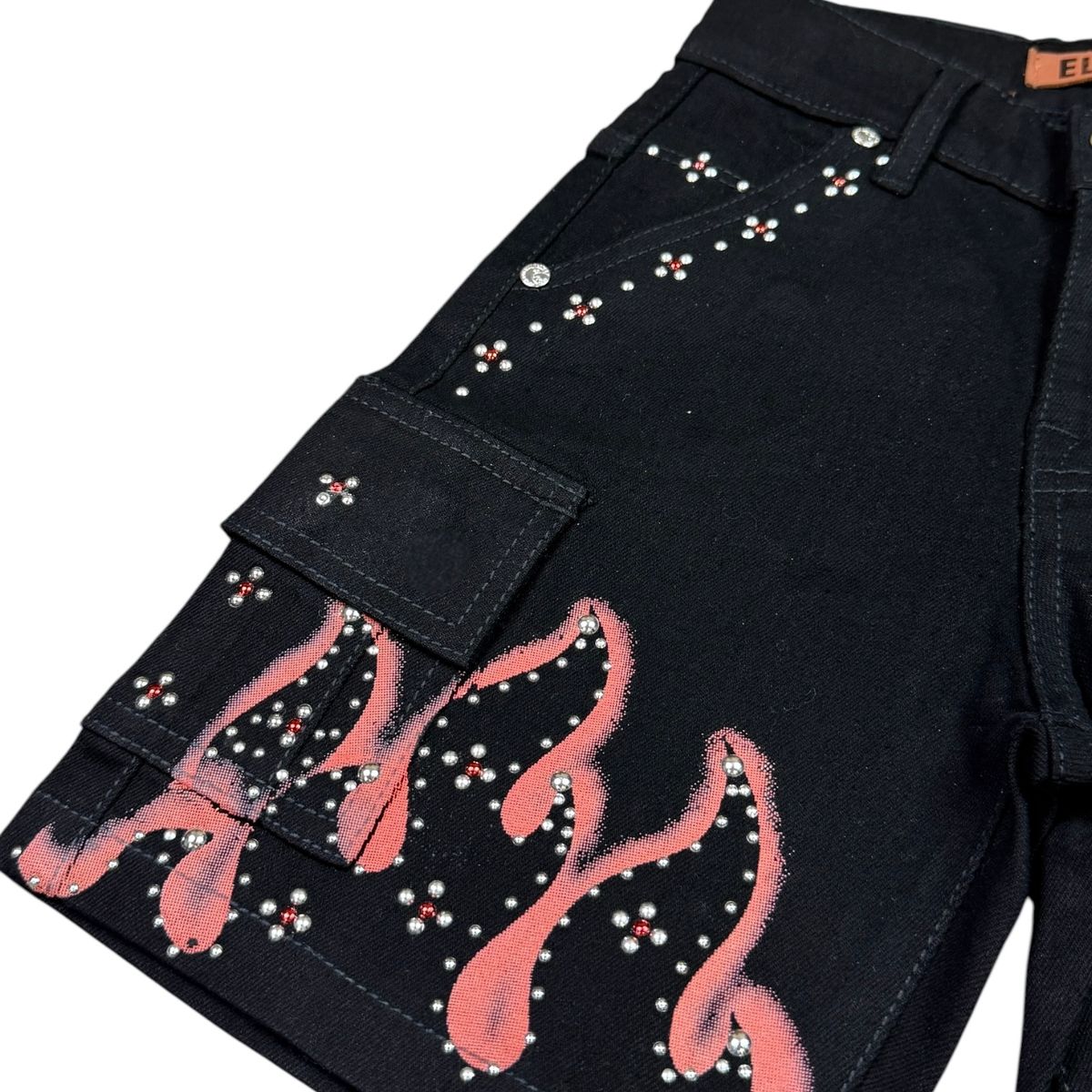 Elite Denim Kids Winners Embellished Denim Shorts Jet Black
