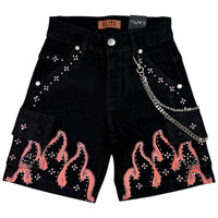 Elite Denim Kids Winners Embellished Denim Shorts Jet Black