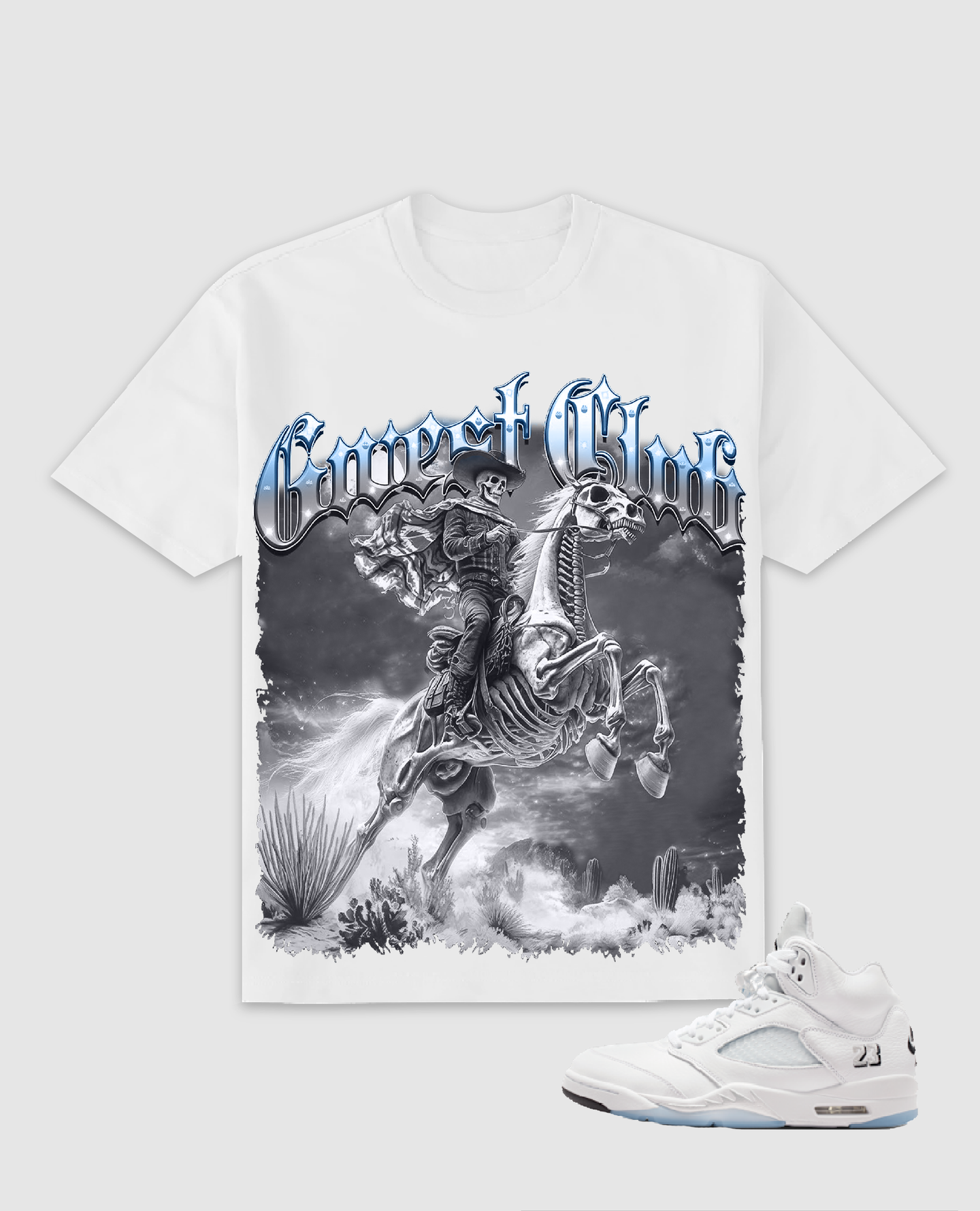 G West Rider Of Flames Rhinestone Tee White/Grey/Blue