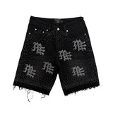 Mixed Emotion 'ME' Rhinestone Black Denim Shorts