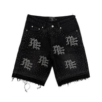 Mixed Emotion 'ME' Rhinestone Black Denim Shorts