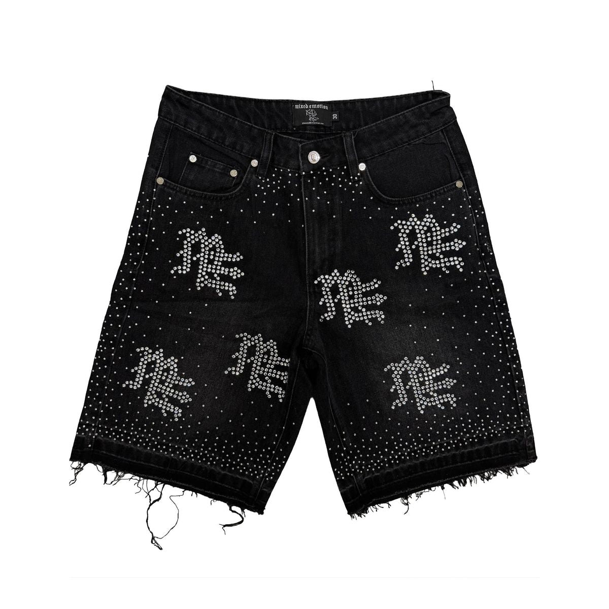 Mixed Emotion 'ME' Rhinestone Black Denim Shorts
