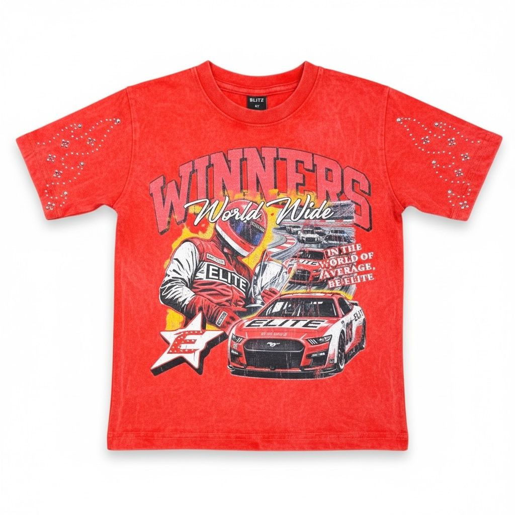 Elite Denim Kids Winners Embellished Tee Red