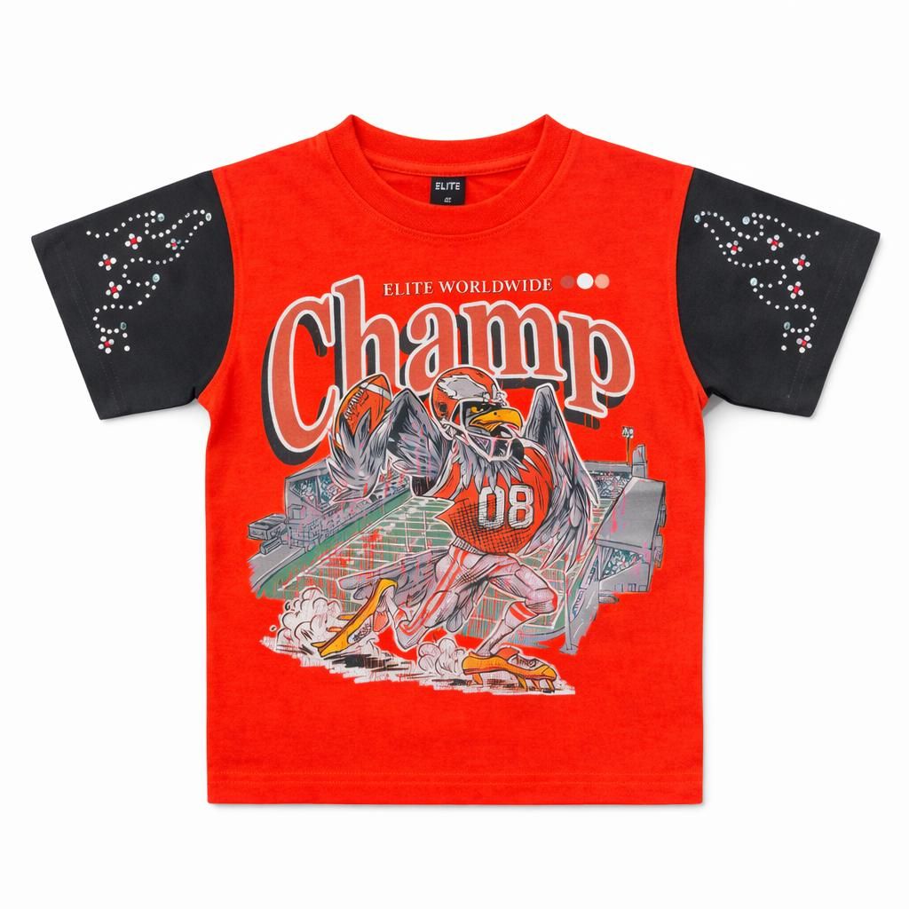 Elite Denim Kids Champ Premium Embellished Tee Orange