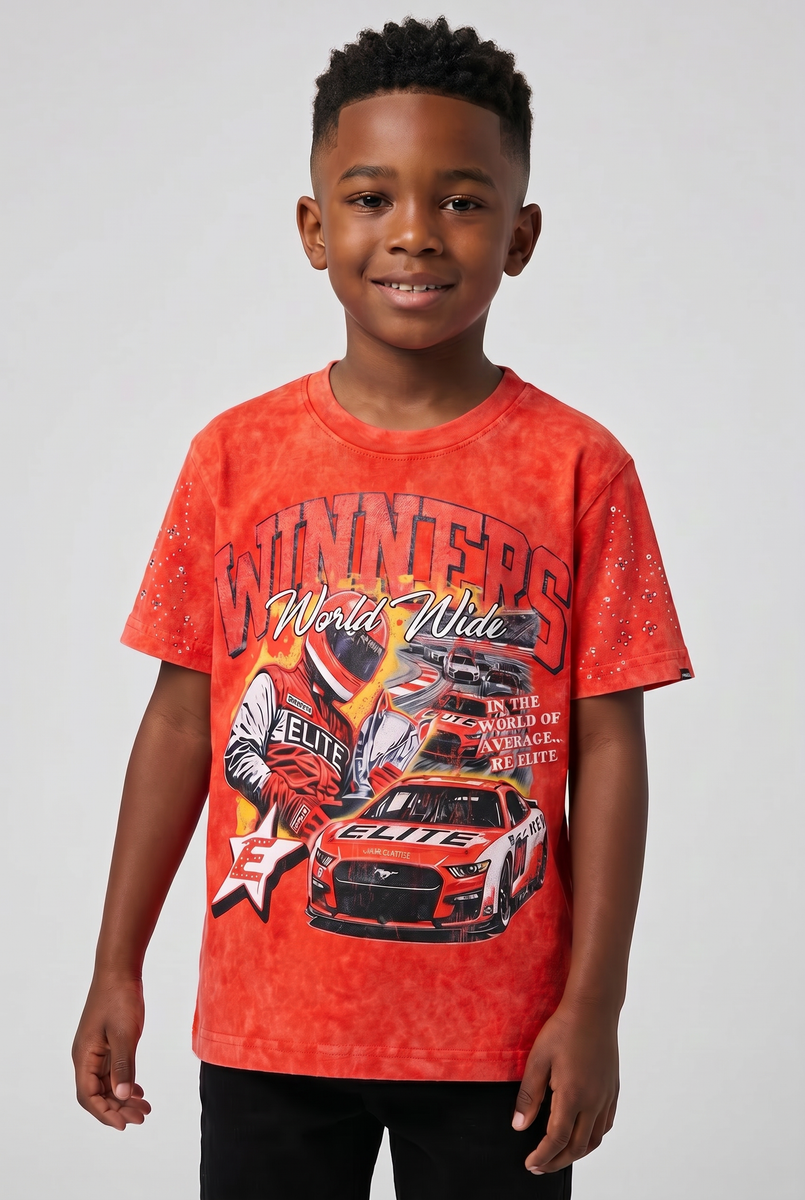 Elite Denim Kids Winners Embellished Tee Red