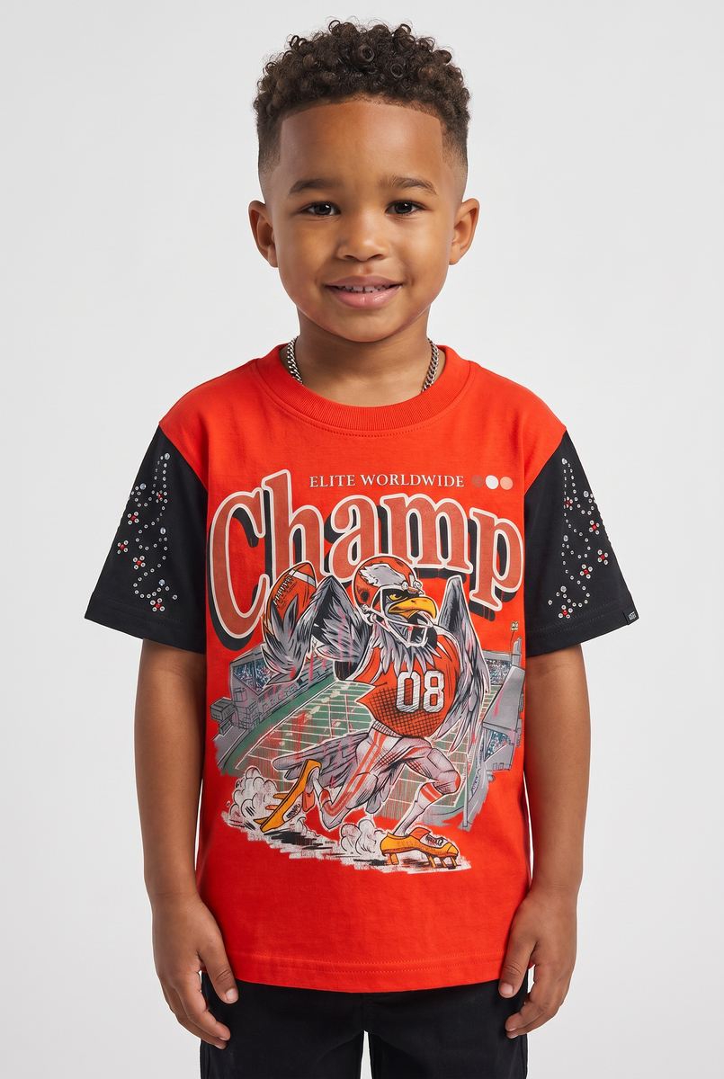 Elite Denim Kids Champ Premium Embellished Tee Orange