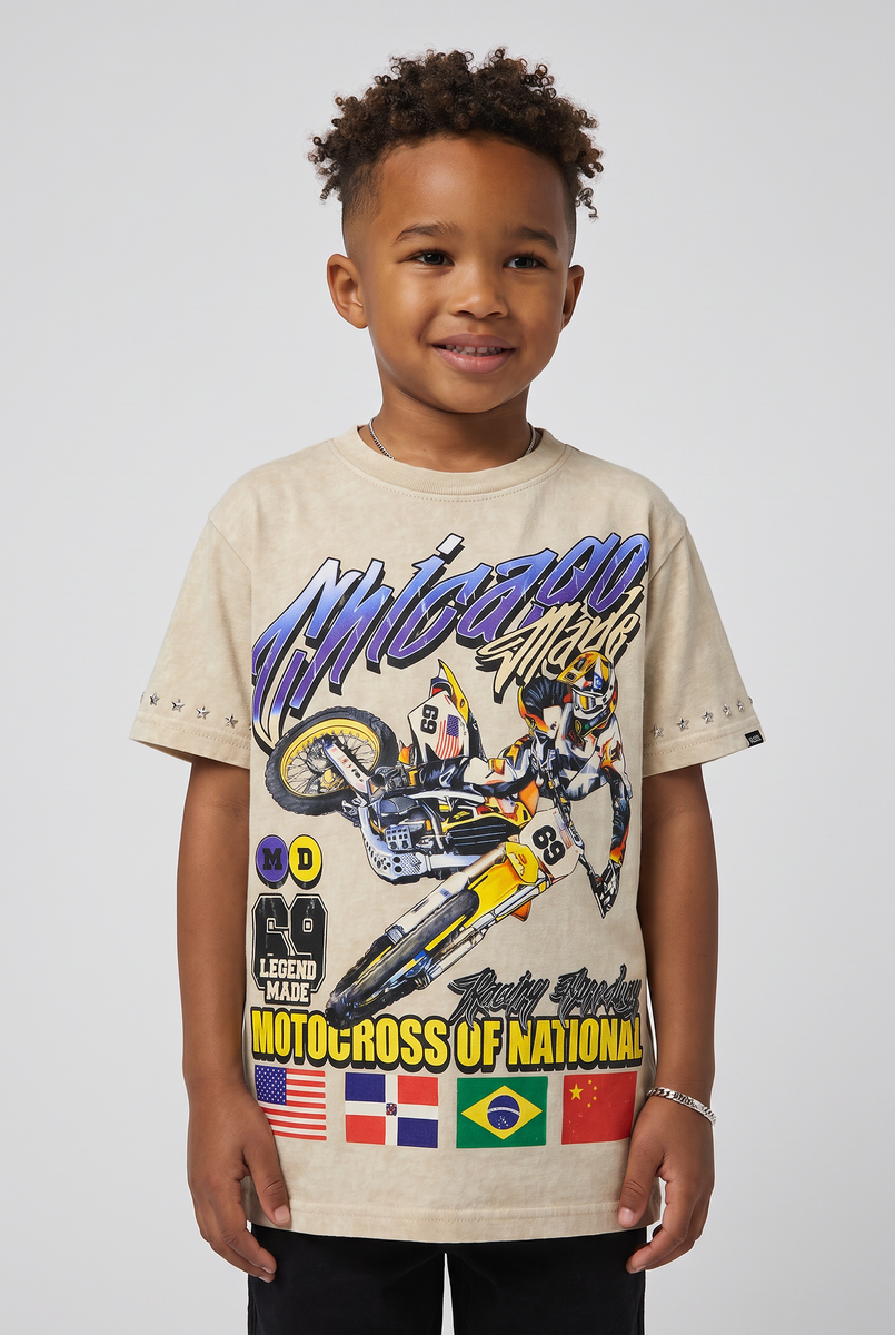 Elite Denim Kids Motocross Premium Embellished Tee beige