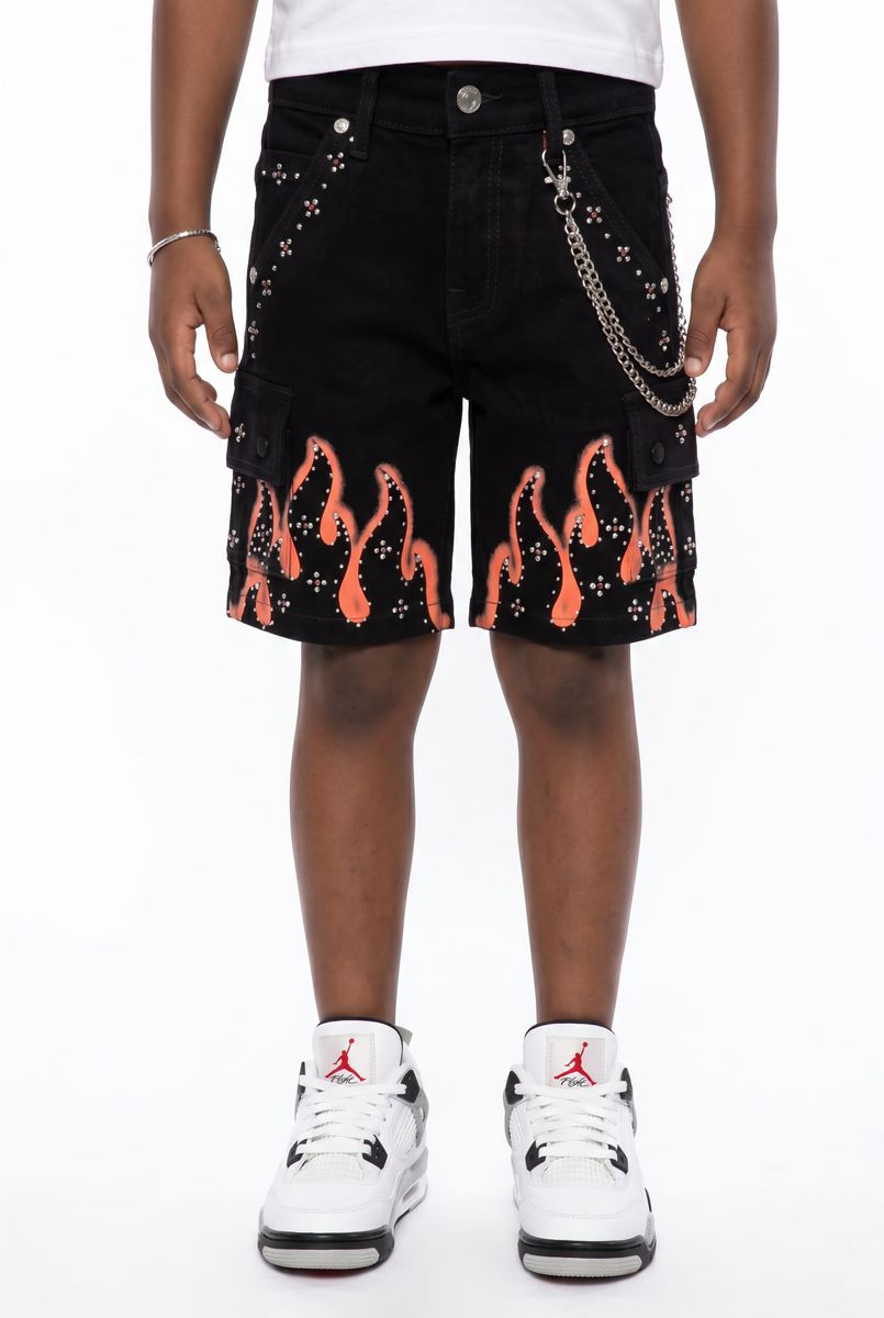Elite Denim Kids Winners Embellished Denim Shorts Jet Black