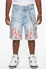 Elite Denim Kids Winners Embellished Denim Shorts Ice Wash