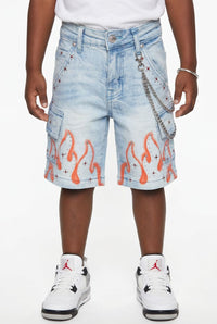 Elite Denim Kids Winners Embellished Denim Shorts Ice Wash