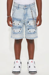 Elite Denim Kids Flint Embellished Denim Shorts Ice Blue