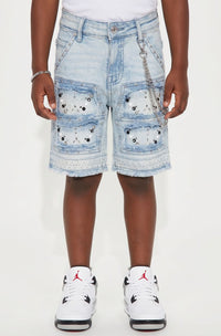 Elite Denim Kids Flint Embellished Denim Shorts Ice Blue