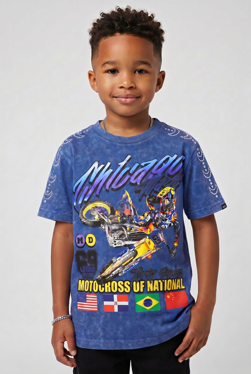 Elite Denim Kids Motocross Premium Embellished Tee Blue