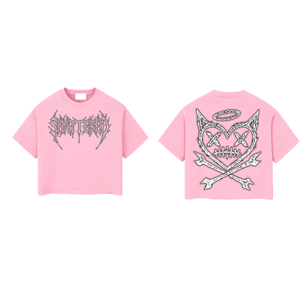 Shattered Hearts Logo Halo Skull Tee Navy Pink