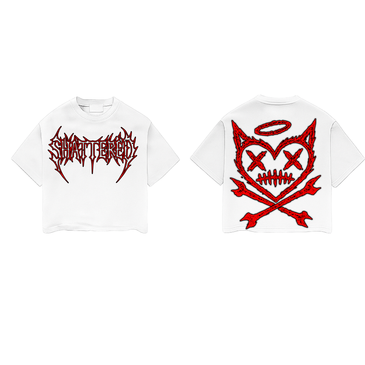 Shattered Hearts Logo Halo Skull Tee White