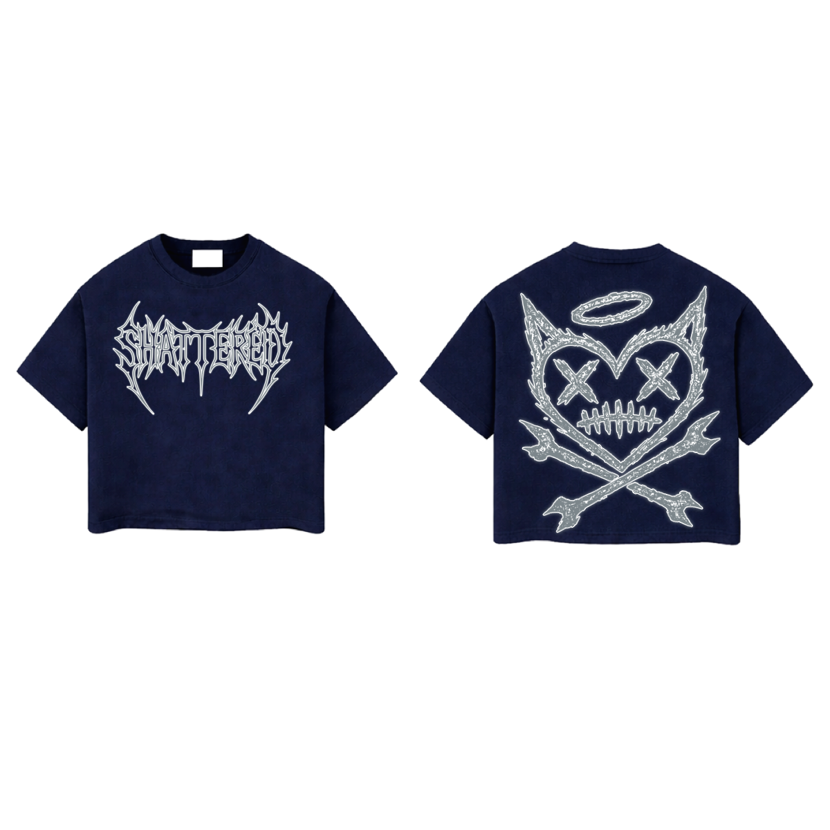 Shattered Hearts Logo Halo Skull Tee Navy Blue