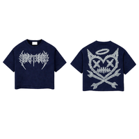Shattered Hearts Logo Halo Skull Tee Navy Blue