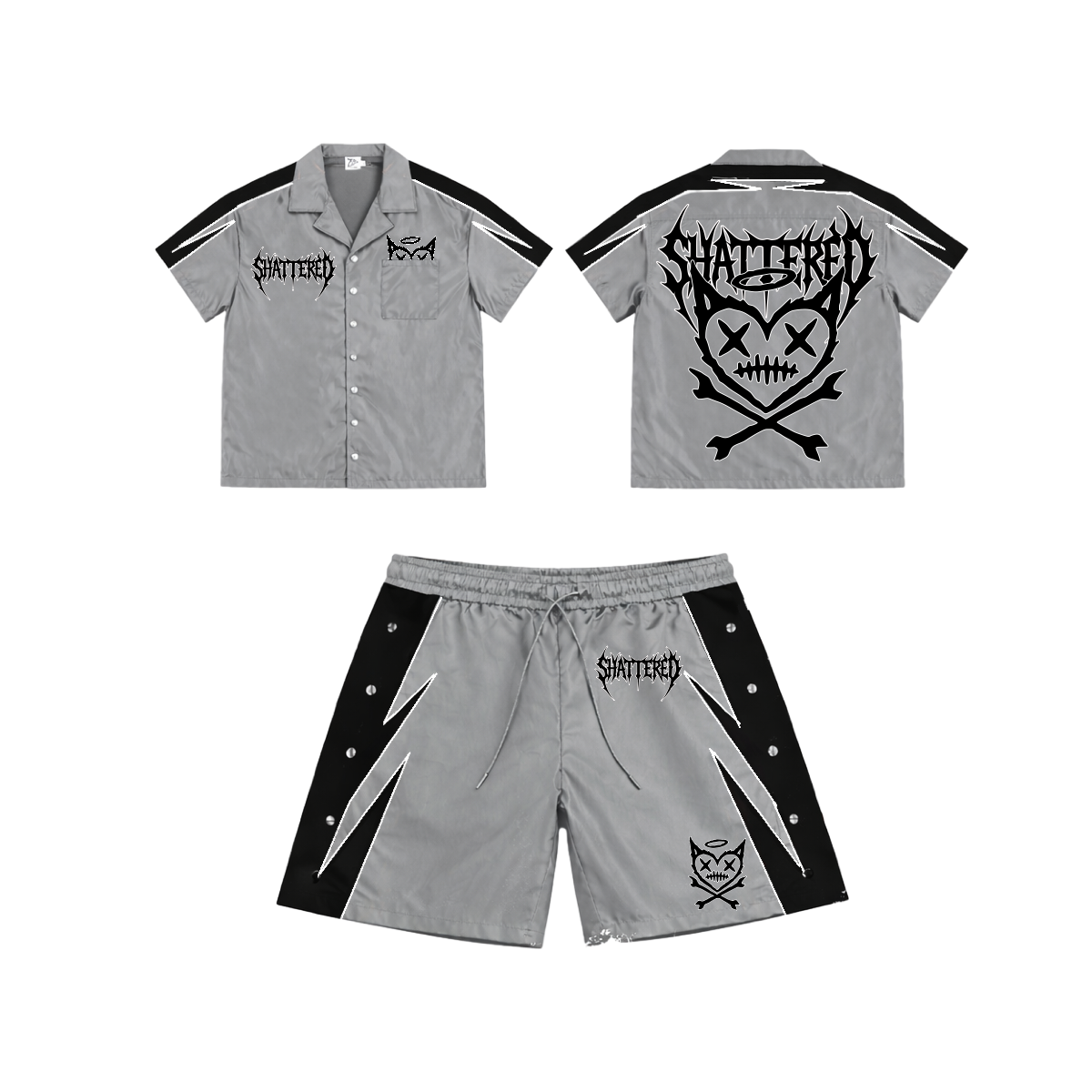 Shattered Hearts logo Nylon Short Set Black/Grey