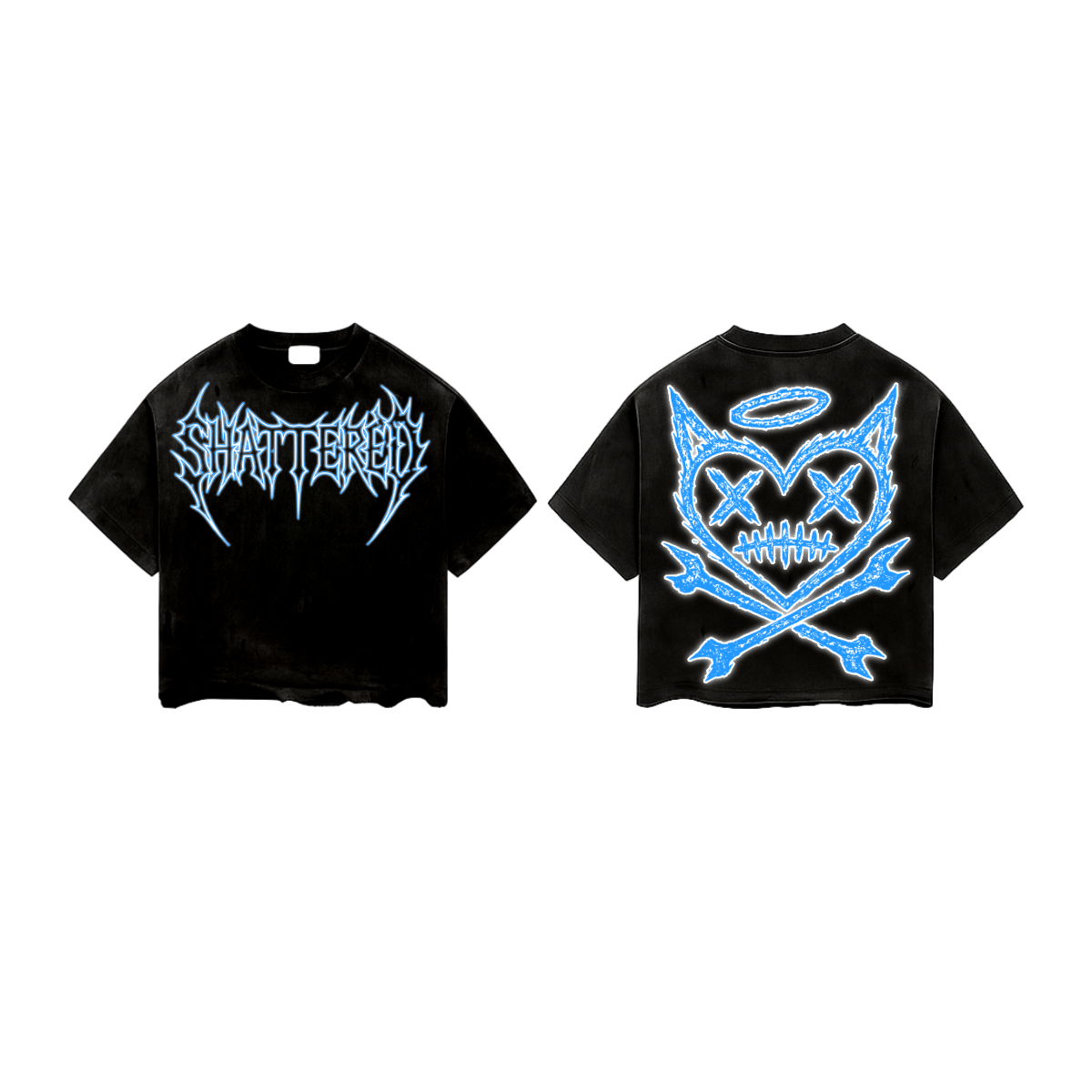 Shattered Hearts Logo Halo Skull Tee Black