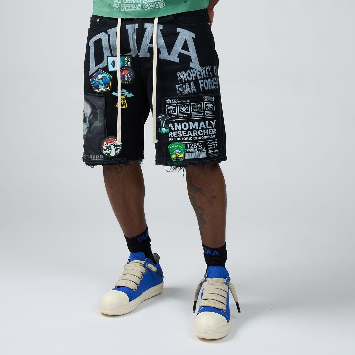 DUAA UFO Patch Denim Shorts Black