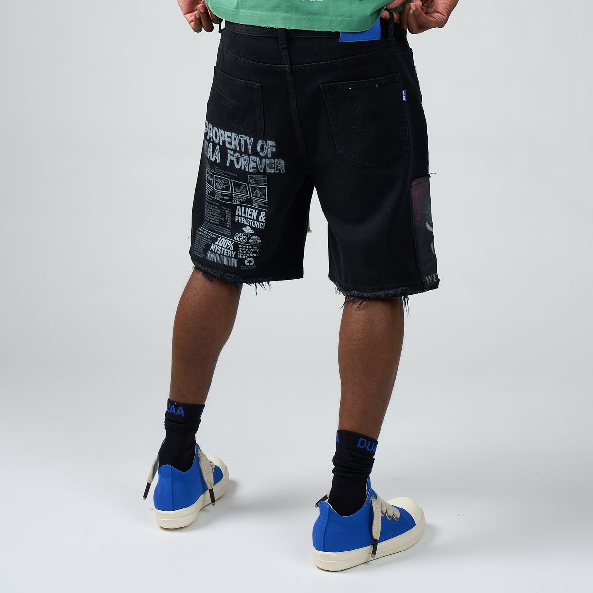 DUAA UFO Patch Denim Shorts Black